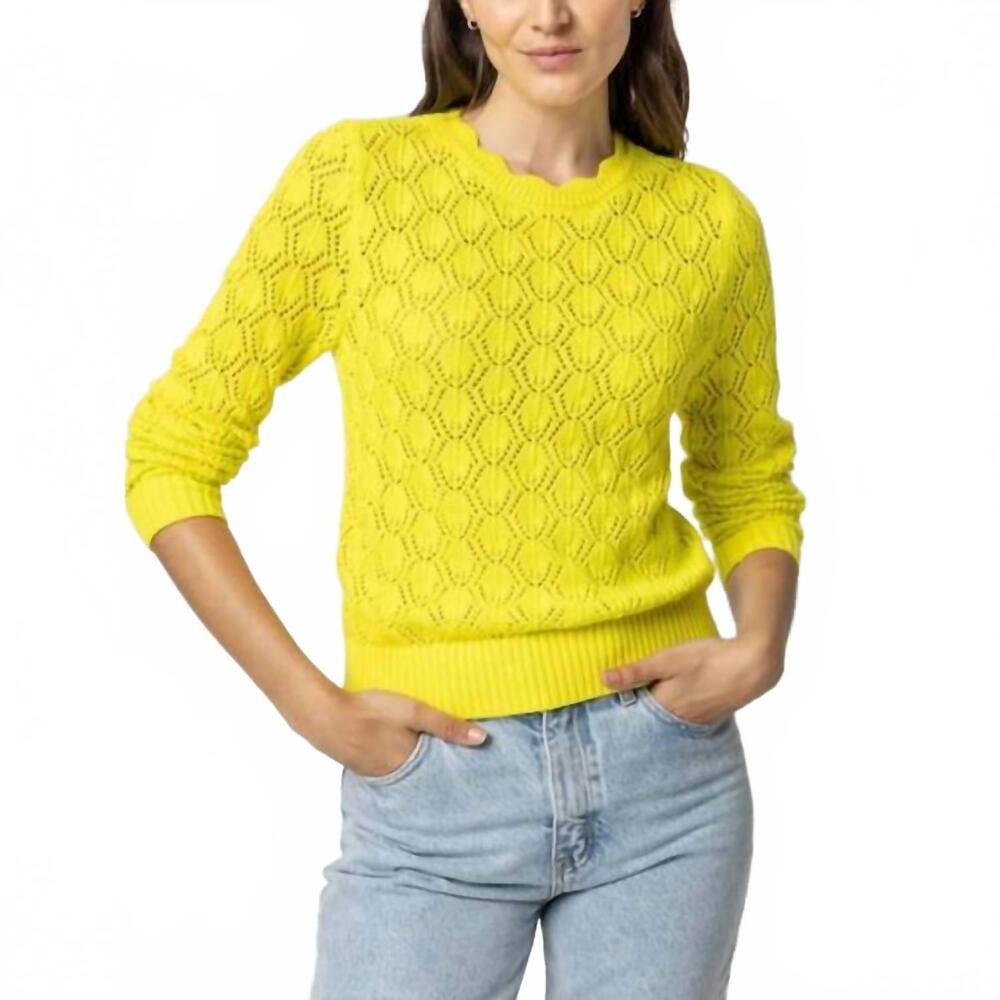 NEW LILLA P women's pointelle stitch crewneck sweater in lemon lime